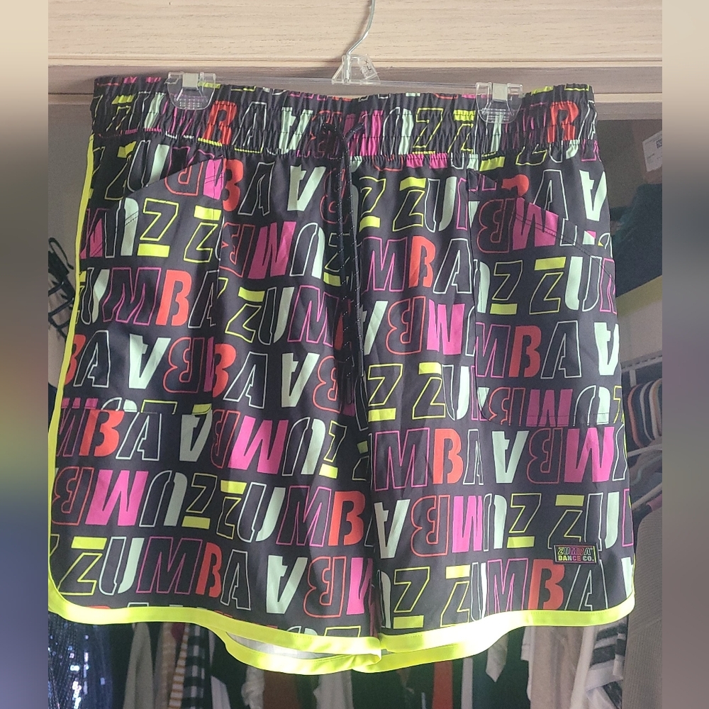 Zumba Dance Club Neon Logo Athletic Shorts - Black with Pink & Yellow